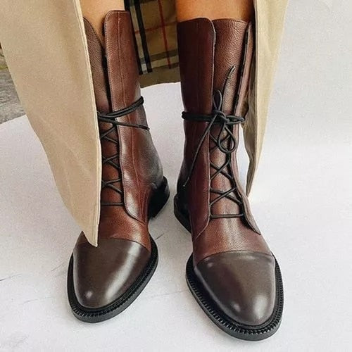 Lace Up Ankle Boots - Brown