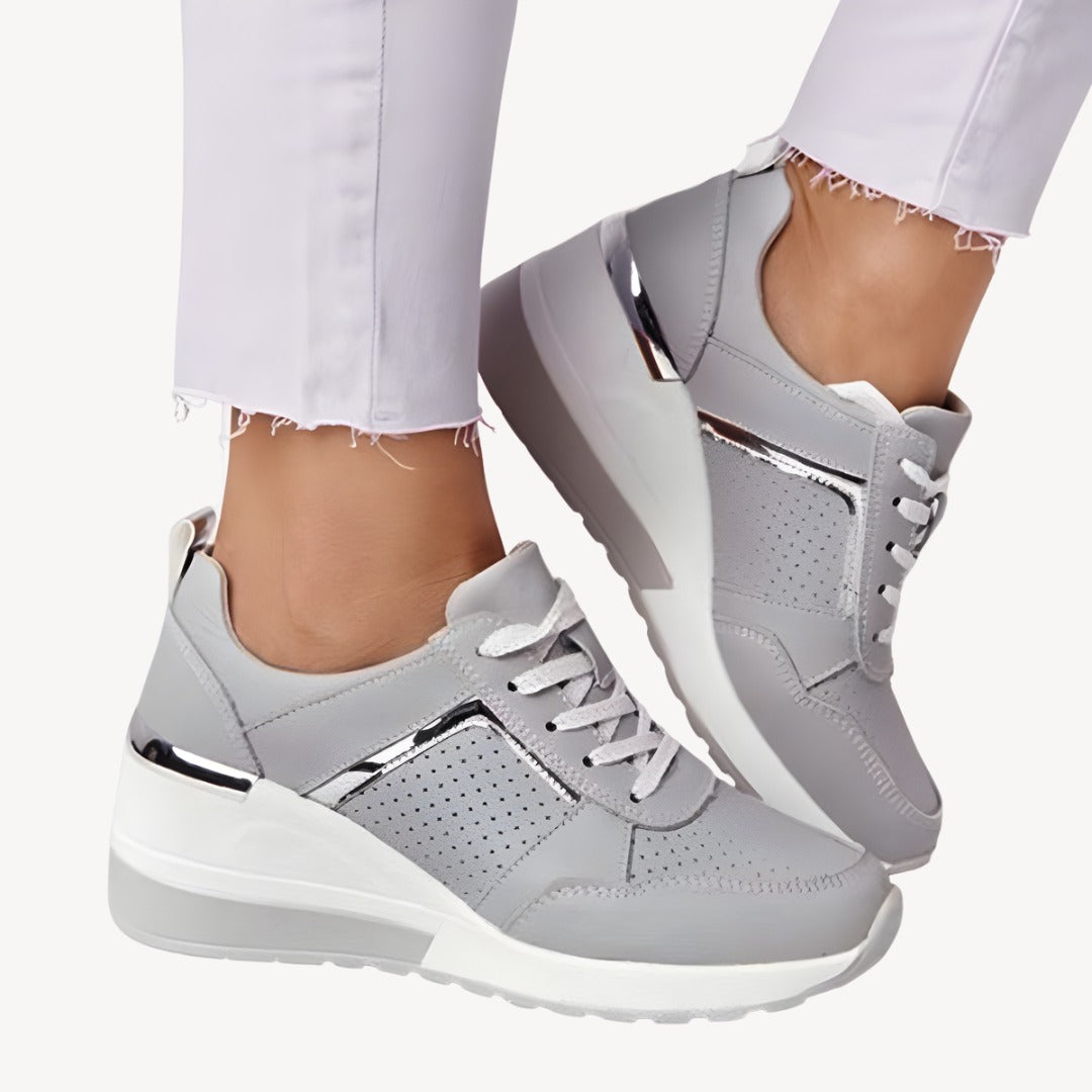 Lace Up Wedge Sneakers - Grey