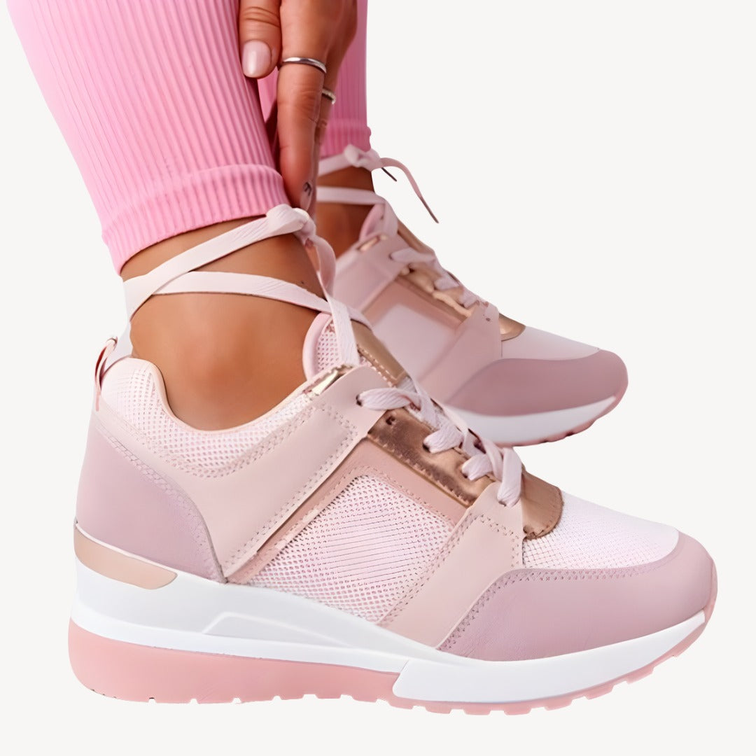 Lace Up Wedge Sneakers - Light Pink