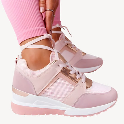 Lace Up Wedge Sneakers - Light Pink