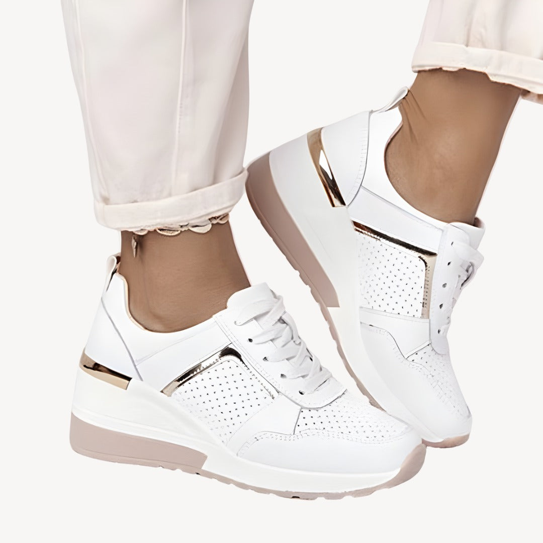 Lace Up Wedge Sneakers - White