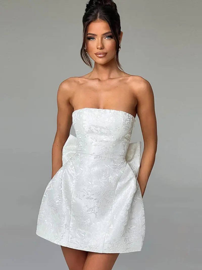 Women's Floral Jacquard Cocktail Mini Dress - Off White