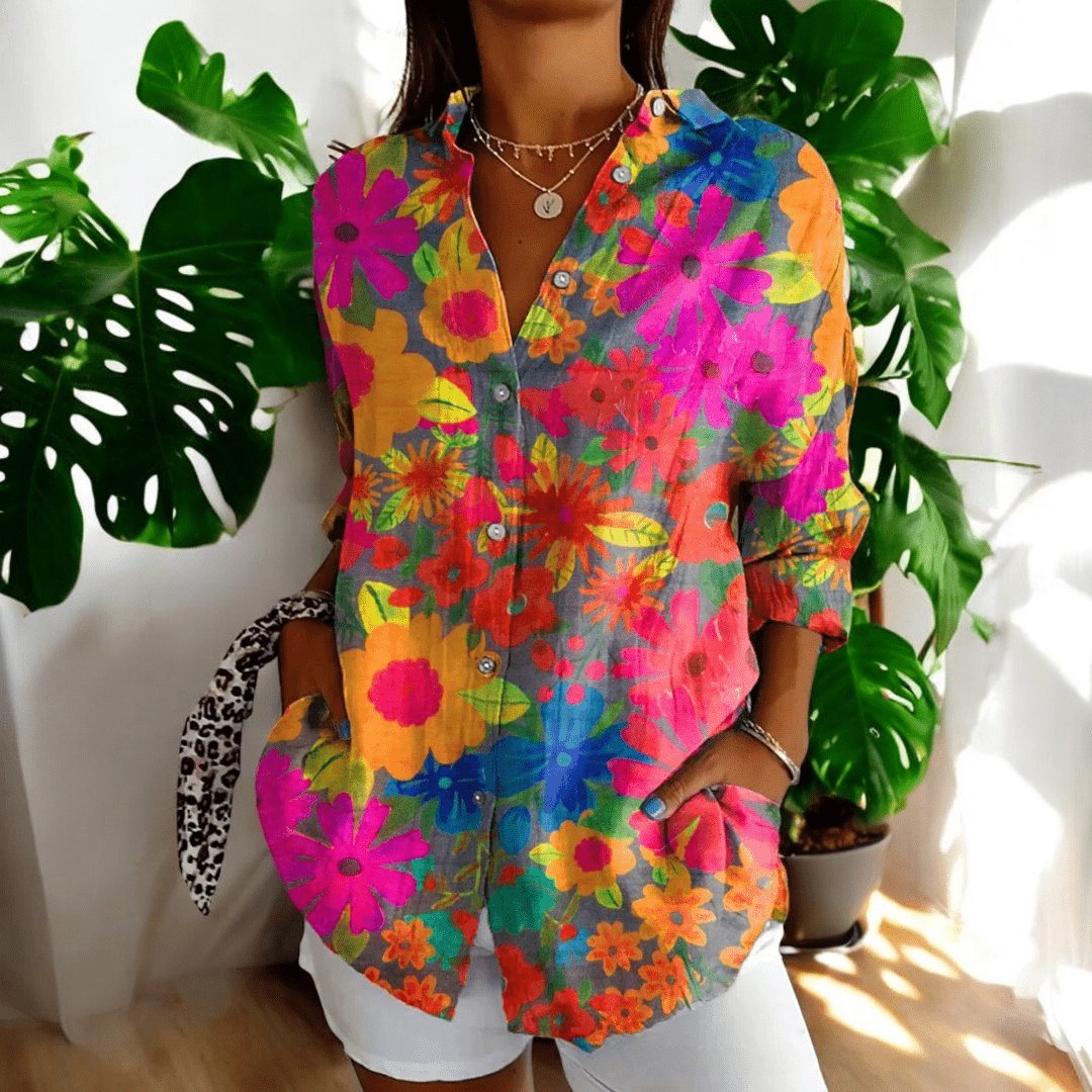 Women's Floral Oversized Blouse - Colorful