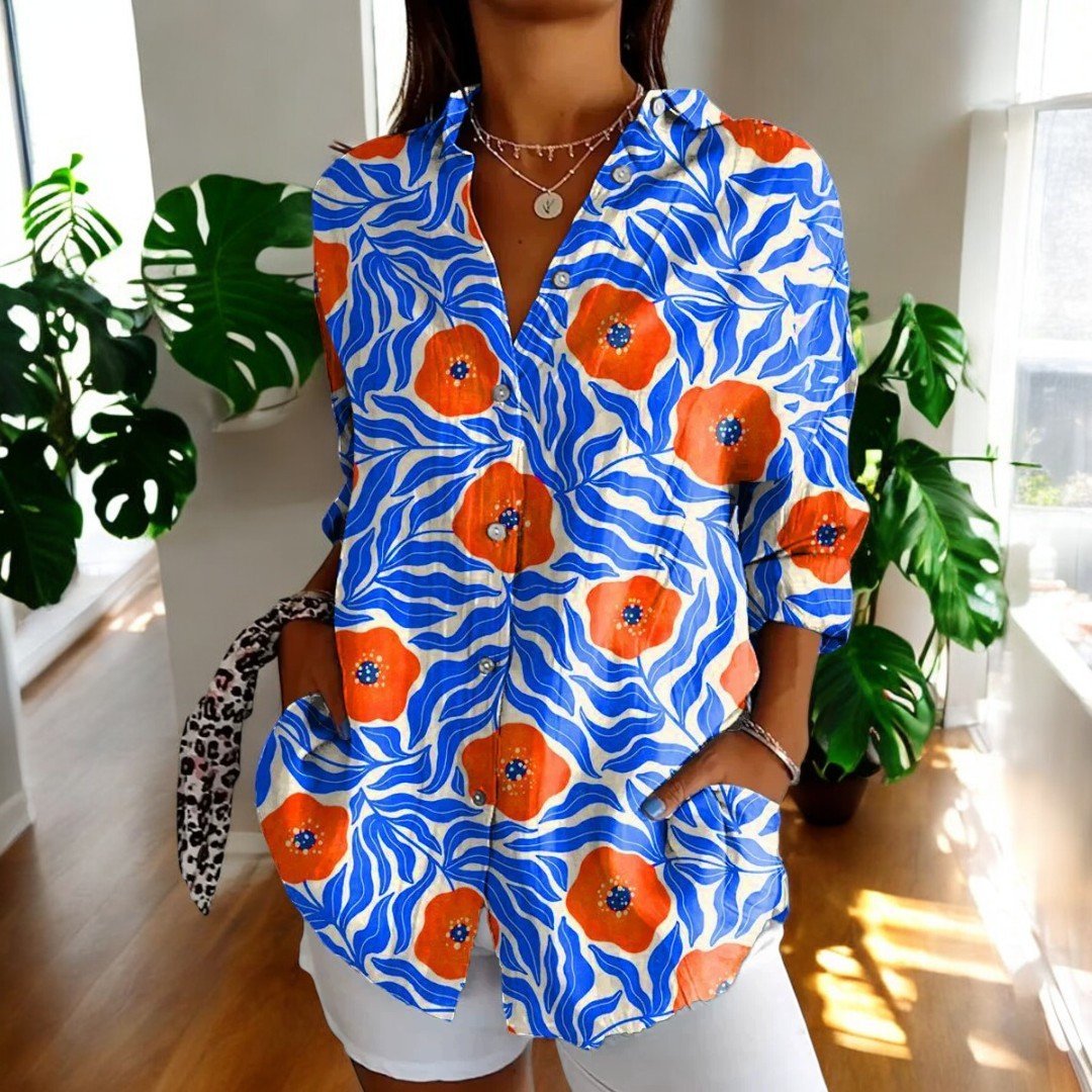 Women's Floral Oversized Blouse - Blue