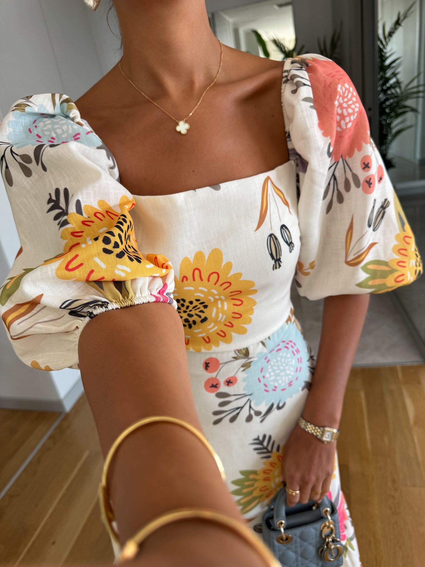 Floral Puff Sleeve Midi Dress