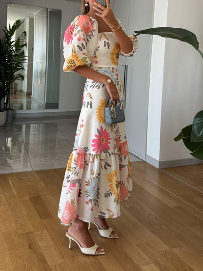 Floral Puff Sleeve Midi Dress