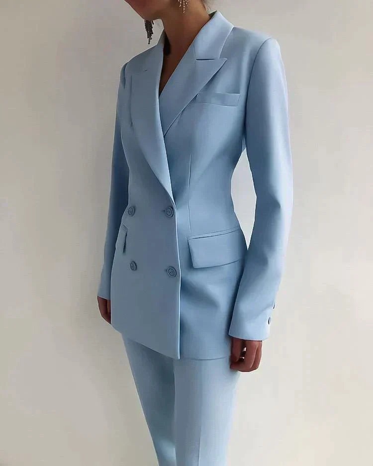 Blazer Pants Two Piece Set - Light Blue
