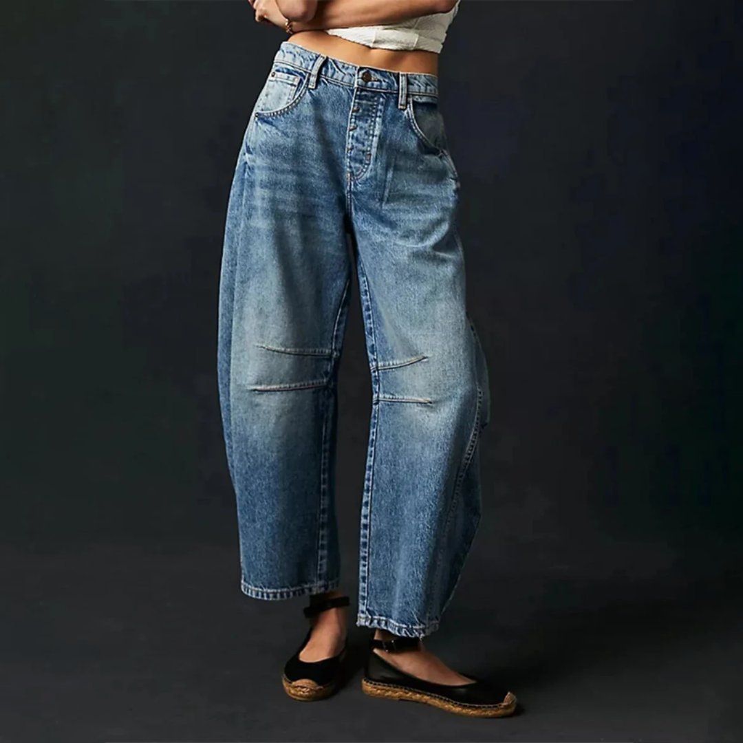 Women's High-Waisted Wide-Leg Jeans - Dark Blue