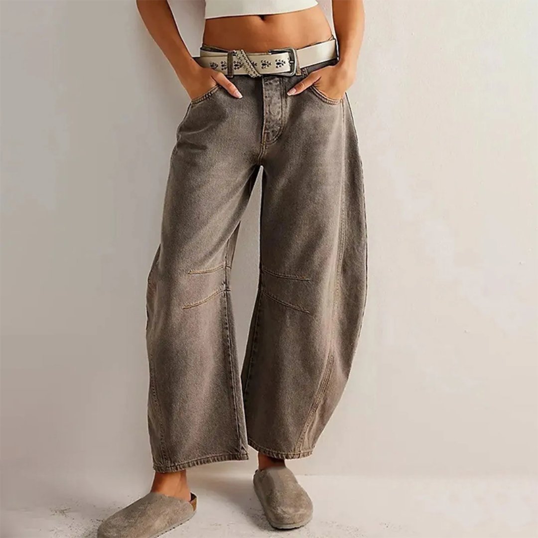 Women's High-Waisted Wide-Leg Jeans - Dark Gray