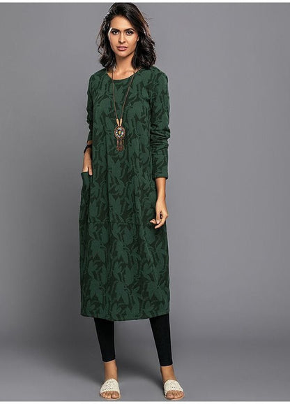 Long Sleeve Midi Dress - Green