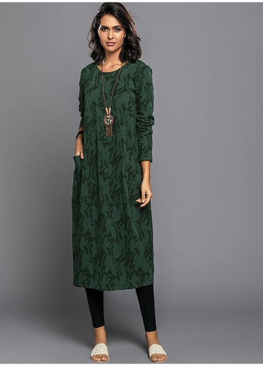 Long Sleeve Midi Dress - Green
