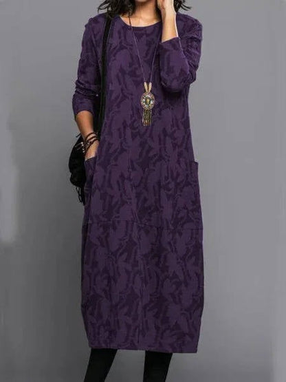 Long Sleeve Midi Dress - Purple