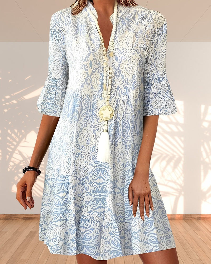 Boho Mini Dress - Blue