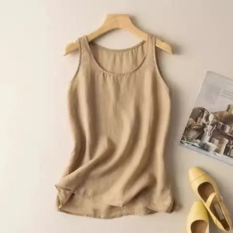 Women's Linen Scoop-Neck Tank Top - Khaki