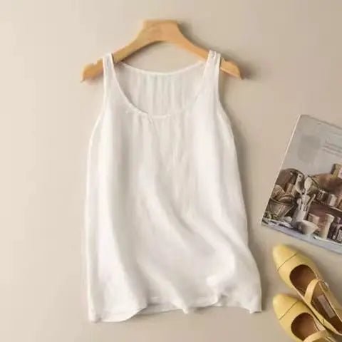 Women's Linen Scoop-Neck Tank Top - White