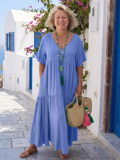 Casual Tiered Maxi Dress - Light Blue