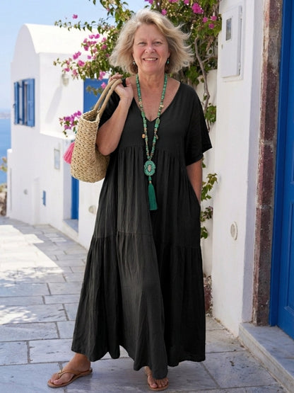 Casual Tiered Maxi Dress - Black