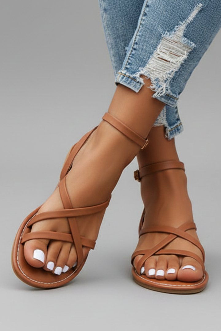 Women's Strappy Flat Sandals - Brown