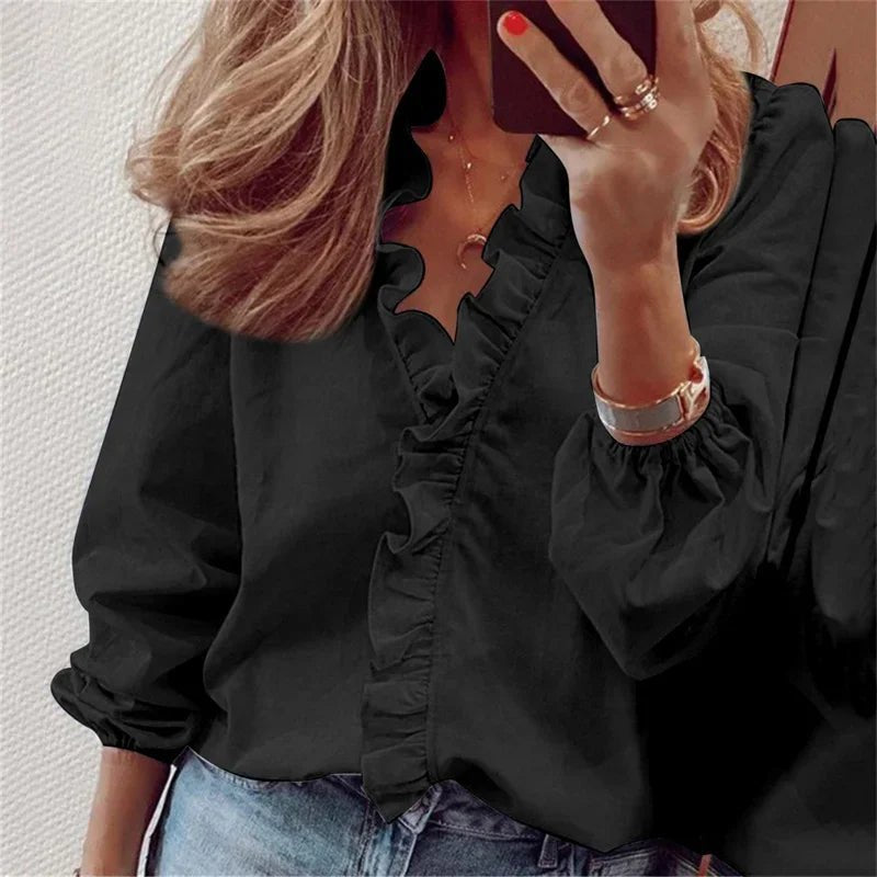 Women's V-Neck Blouse - Black