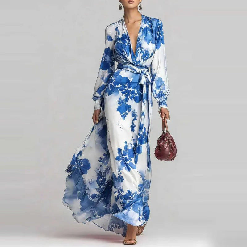 Floral Wrap Maxi Dress - Blue