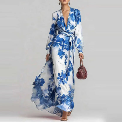 Floral Wrap Maxi Dress - Blue