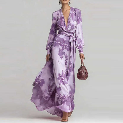 Floral Wrap Maxi Dress - Purple
