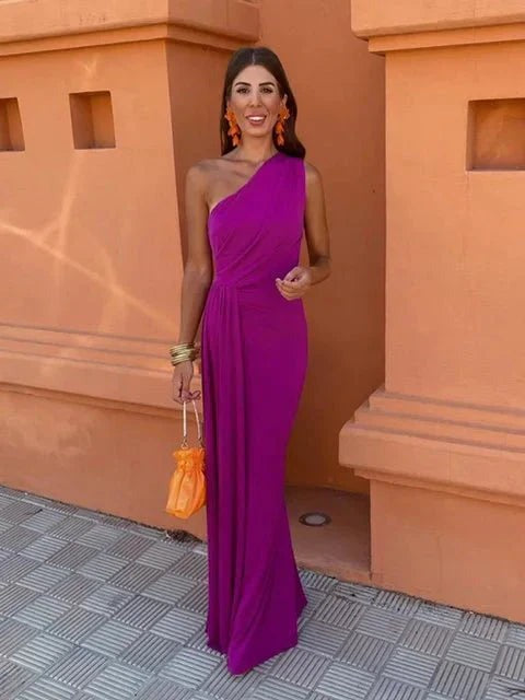 One Shoulder Wedding Guest Maxi Dress - Purple
