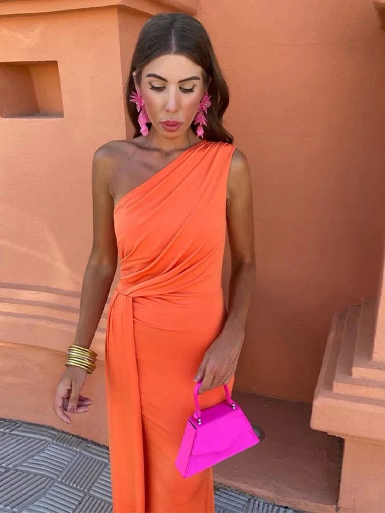 One Shoulder Wedding Guest Maxi Dress