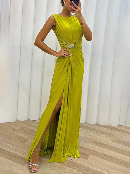 Ruched Formal Maxi Dress - Yellow