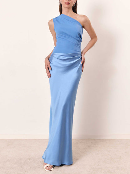 One Shoulder Formal Maxi Dress - Blue