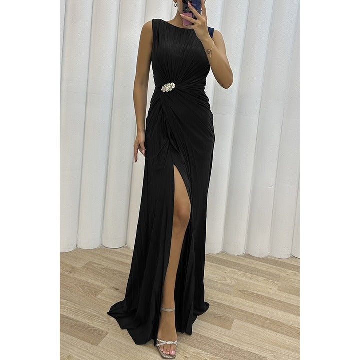 Ruched Formal Maxi Dress - Black