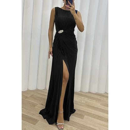 Ruched Formal Maxi Dress - Black