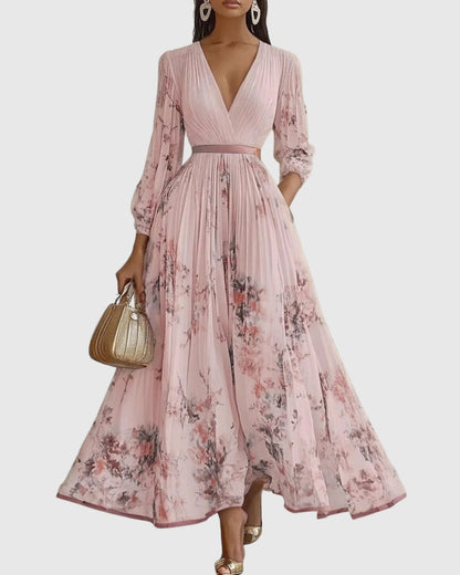 Floral Wedding Guest Midi Dress - Pink