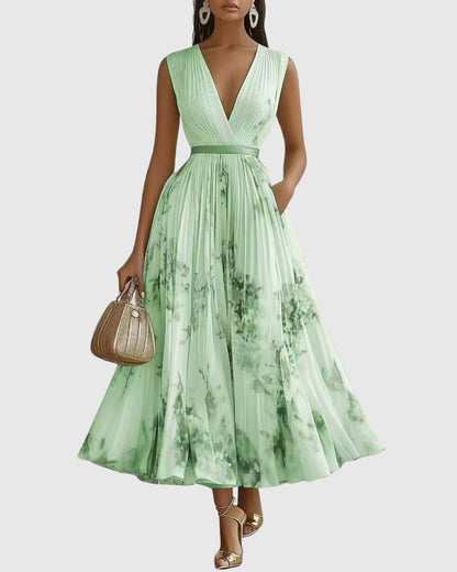 Floral Wedding Guest Midi Dress - Green