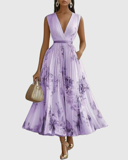 Floral Wedding Guest Midi Dress - Purple