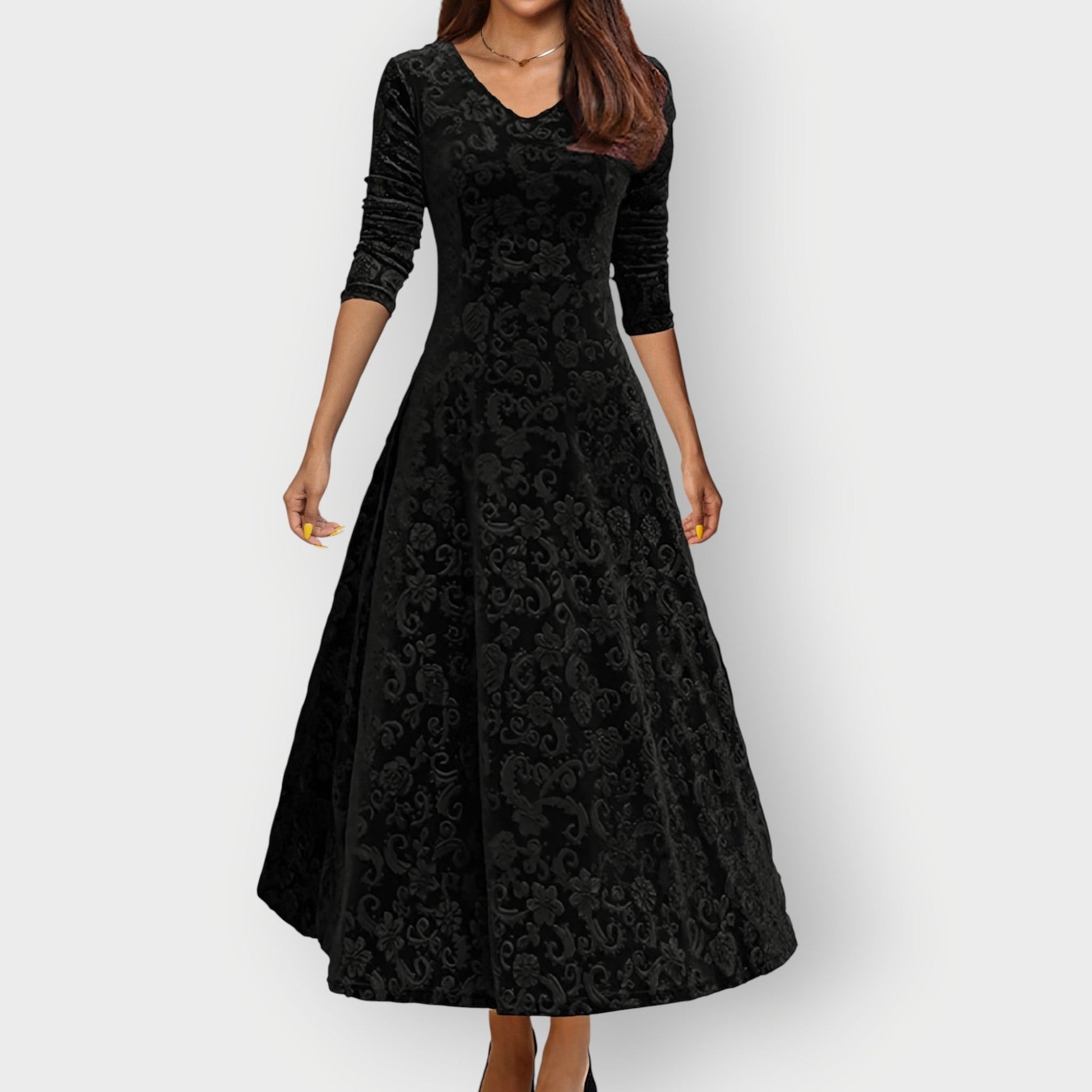 Velvet Formal Maxi Dress - Black