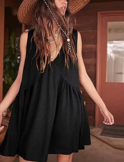 Women's Babydoll Mini Dress - Black