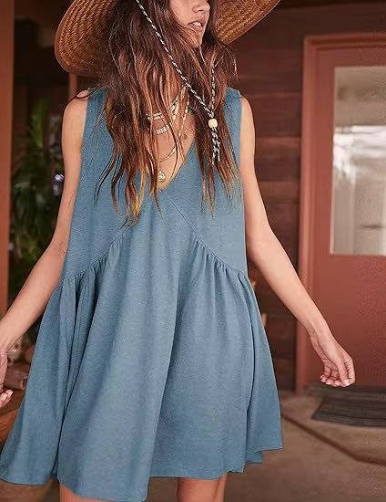 Women's Babydoll Mini Dress - Gray Blue