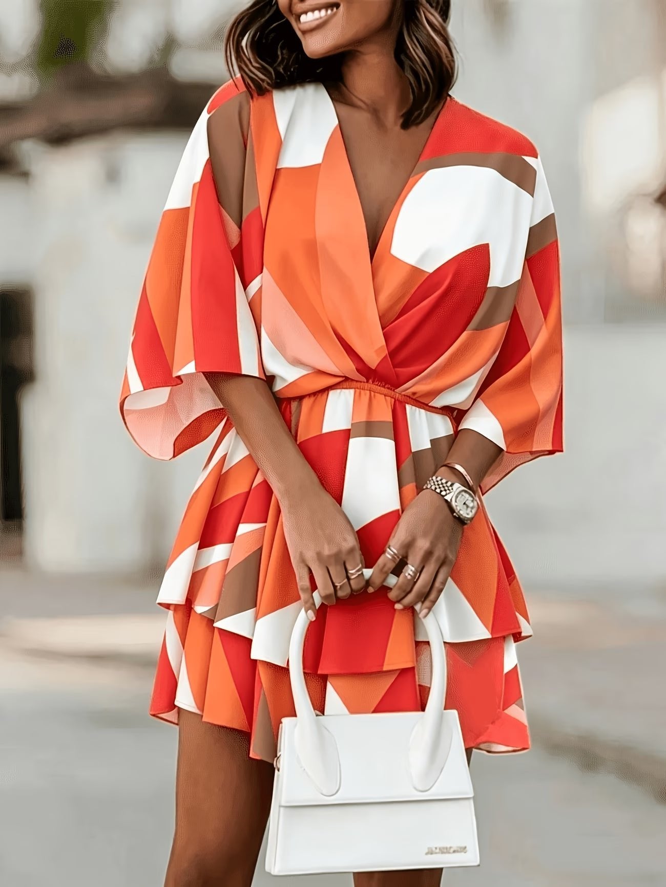 Women's Chiffon Mini Wrap Dress - Orange