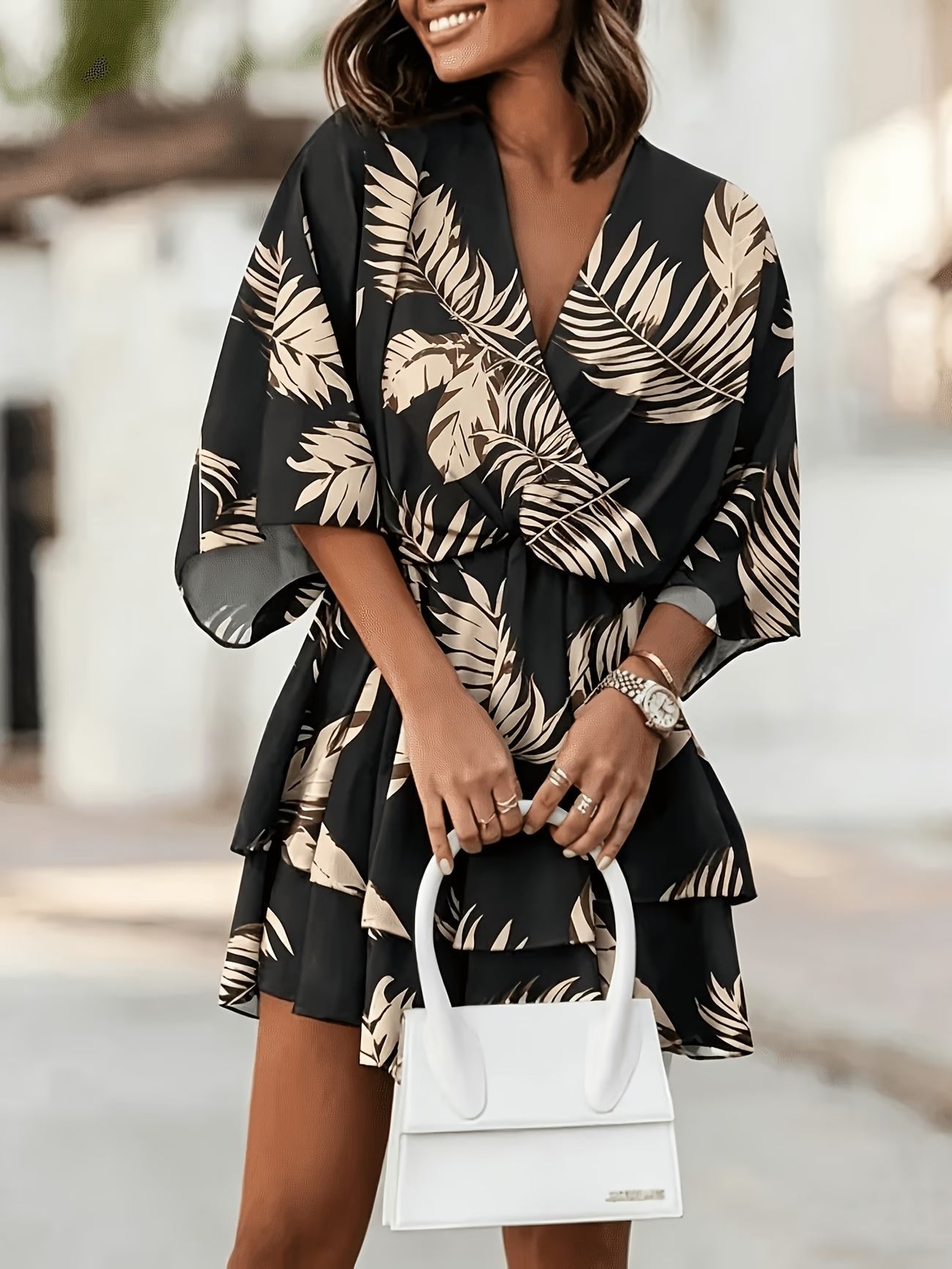 Women's Chiffon Mini Wrap Dress - Black