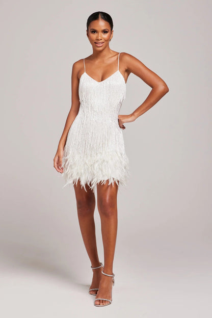 Sequin Fringe Mini Dress - White