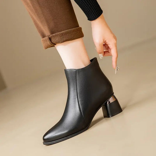 Block Heel Ankle Boots - Black
