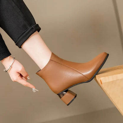 Block Heel Ankle Boots - Brown