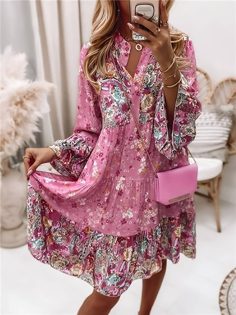 Women's Floral Chiffon Mini Dress - Pink