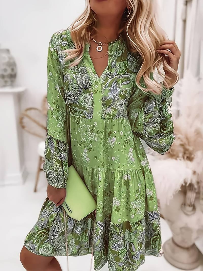 Women's Floral Chiffon Mini Dress - Green