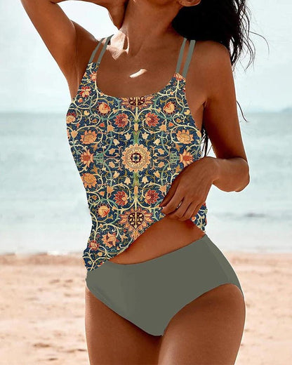 Floral Tankini Swimsuit - Green