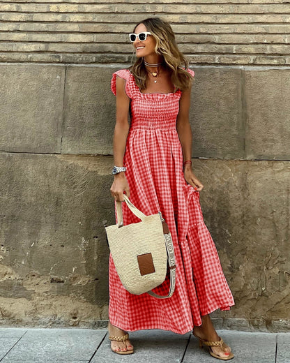 Gingham Maxi Dress - Red