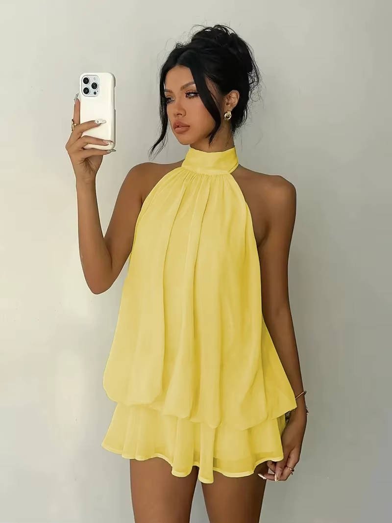 Women's Halter Mini Dress - Yellow