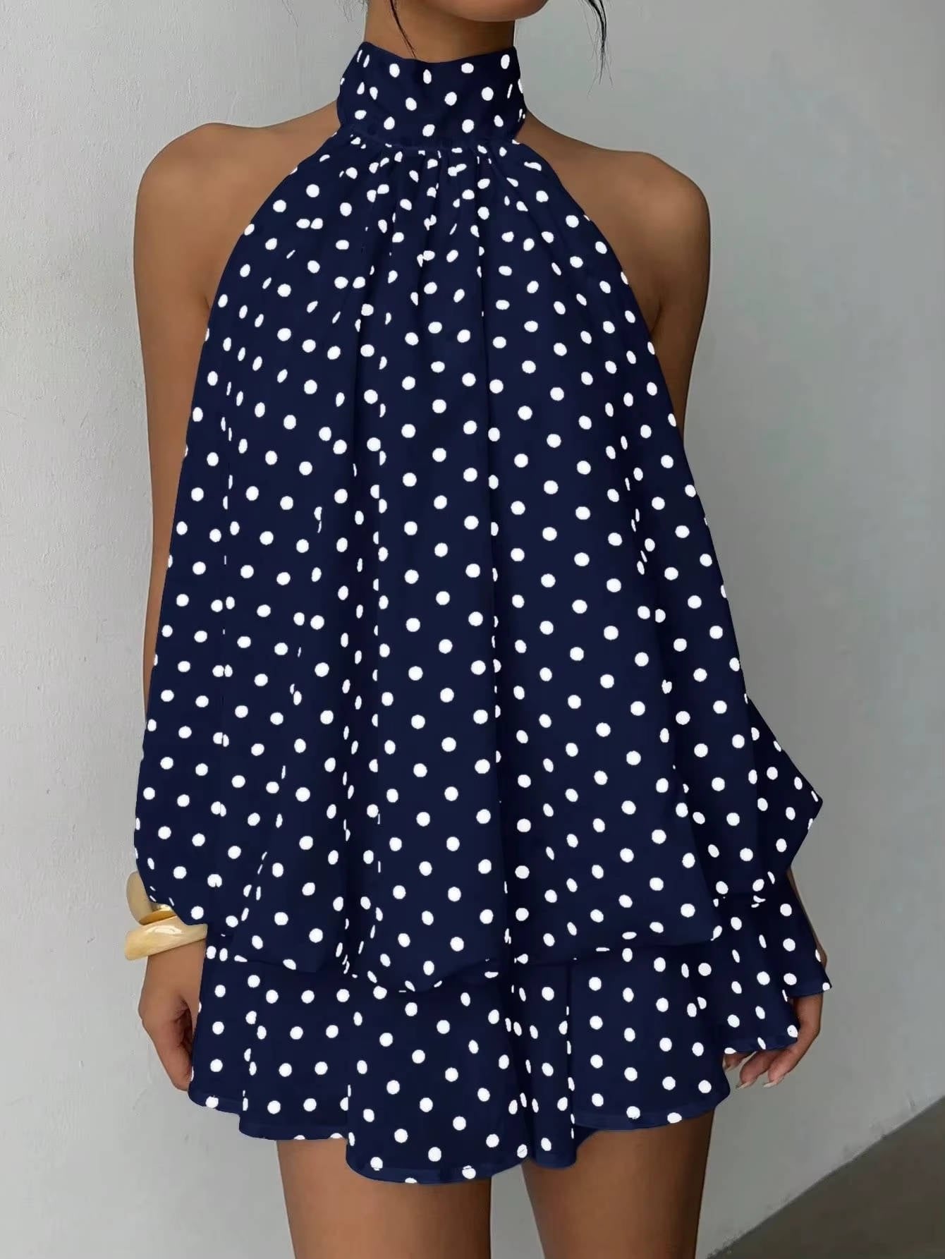 Women's Halter Mini Dress - Blue