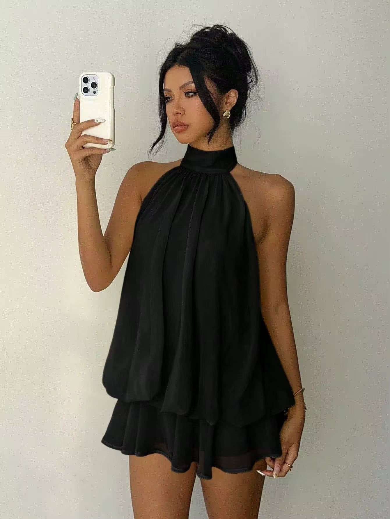 Women's Halter Mini Dress - Black